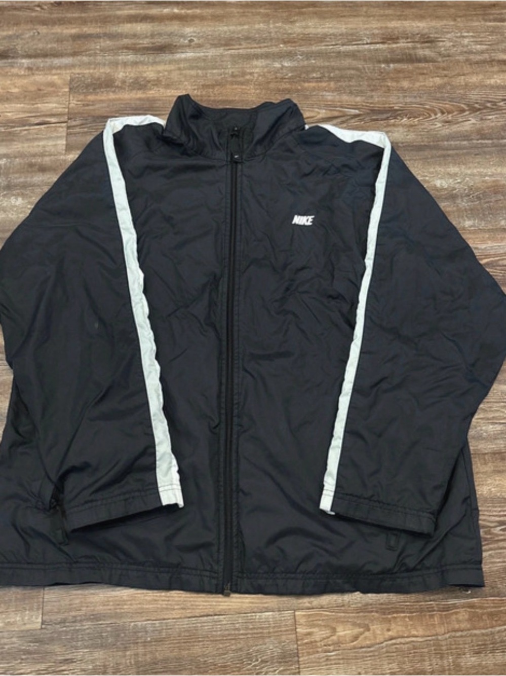 Nike Black Windbreaker Jacket with White Stripes